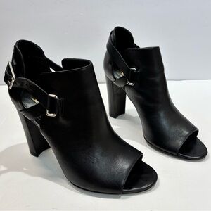 Lauren Ralph Lauren Kadence Black Leather Block Heel Open Toe Ankle Boot sandal